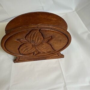Trillium Hand-Carved Wooden Napkin Holder - Floral Design, Brown made in CANADA